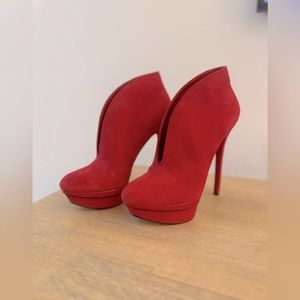 Brian Atwood red platform booties size US 7.5 New No Tags